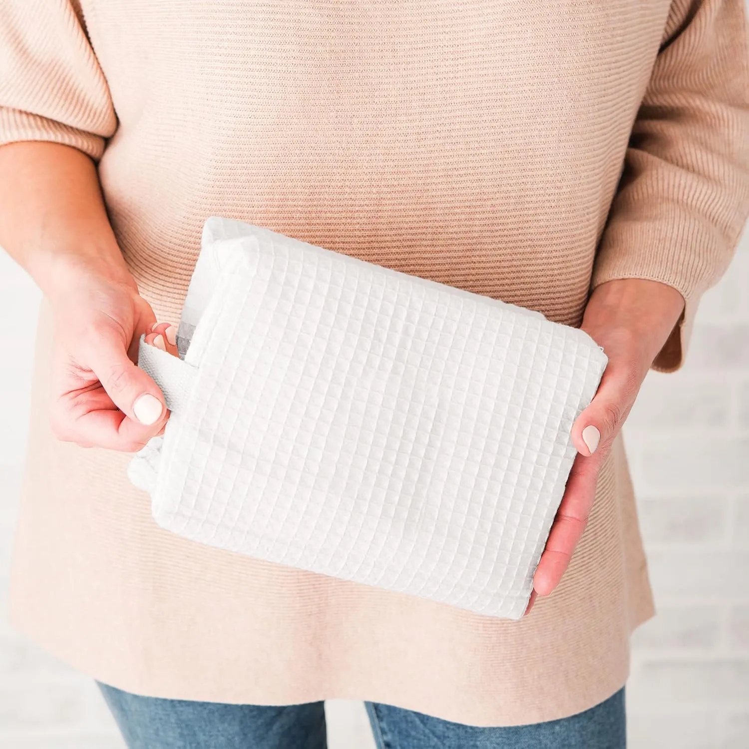 WEDDINGSTAR Women's Large Cotton Waffle Makeup Bag - White