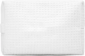 WEDDINGSTAR Women's Large Cotton Waffle Makeup Bag - White