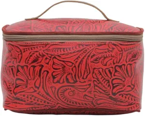 Western Leather Makeup Bag for Women - Cosmetic Toiletry Bag