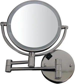 Whitehaus Wall-Mounted LED Magnifying Mirror – 8” Dual-Sided Mirror with 7X Zoom, Extendable Arm, Touch-Activated Light, Brushed Nickel