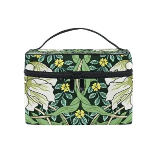 William Morris White Flowers, Yellow Flowers, Green Foliage Leaves Beauty Cosmetic with Zipper Brush Portable Storage Bag, Fashion printing Toiletry, Durable Travel Organizer Tote Unisex Gifts