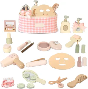 Wooden Makeup Toy Set, Pretend Play Makeup Set for Kids Toddlers, Play Beauty Makeup Kit for Girls 3 4 5 6 7 Year Old