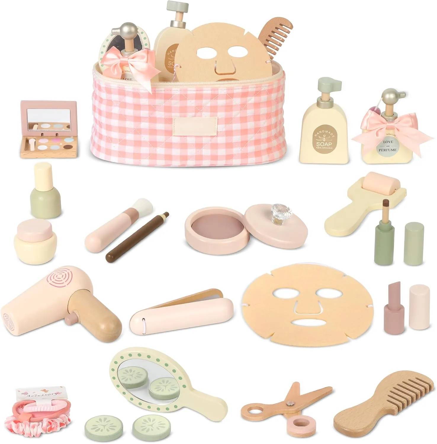 Wooden Makeup Toy Set, Pretend Play Makeup Set for Kids Toddlers, Play Beauty Makeup Kit for Girls 3 4 5 6 7 Year Old