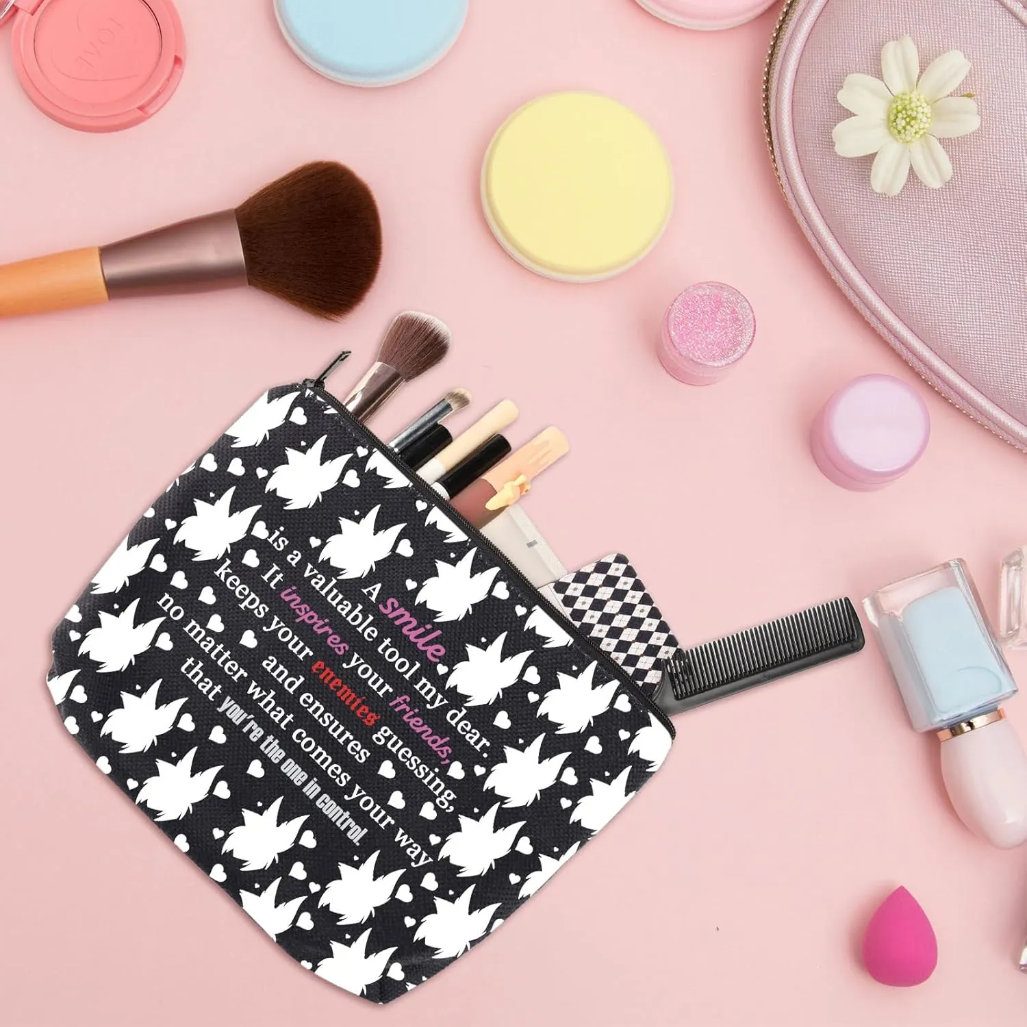 WSNANG Smile Cosmetic Bag Anime Makeup Zipper Bag Cartoon Movie Fans Gift Demon Cartoon Gift (enemies bag)