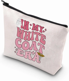 WSNANG In My White Coat Era Makeup Bag White Coat Ceremony Gift Future Doctor Zipper Bag Nurse Practitioner Gift (White Coat bag)