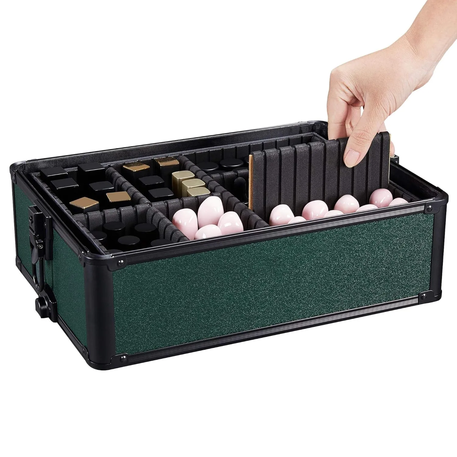 Yaheetech 4 in 1 Aluminum Rolling Makeup Case Professional Cosmetic Case Makeup Train Case Cosmetic Organizer Makeup Trolley Dark Green