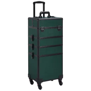 Yaheetech 4 in 1 Aluminum Rolling Makeup Case Professional Cosmetic Case Makeup Train Case Cosmetic Organizer Makeup Trolley Dark Green