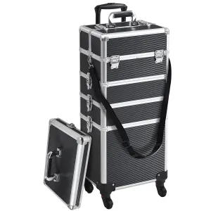 Yaheetech Professional Makeup Train Case 5 in 1 Cosmetology Case on Wheels Aluminum Beauty Travel Case Rolling Cosmetic Organizers & Storage Black