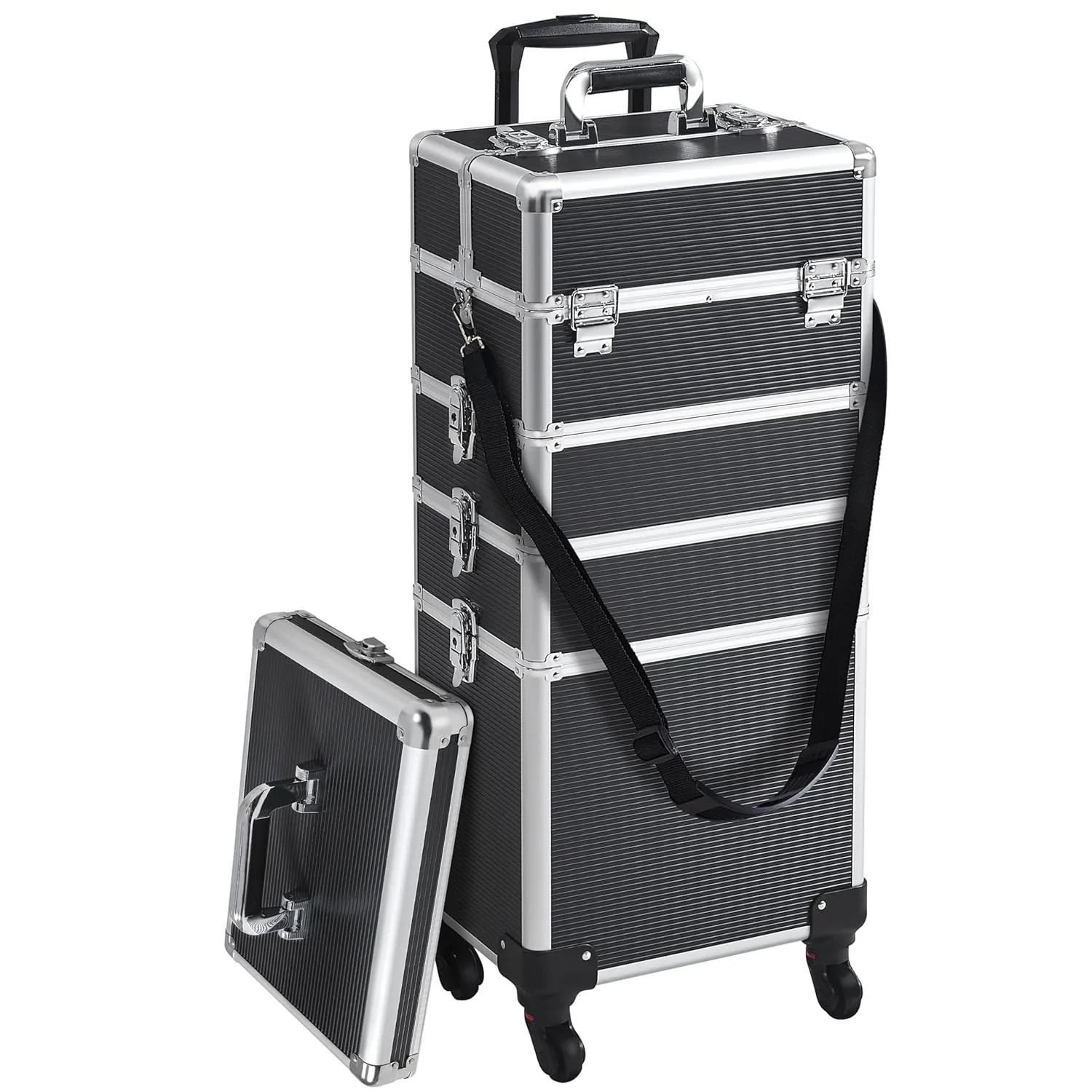 Yaheetech Professional Makeup Train Case 5 in 1 Cosmetology Case on Wheels Aluminum Beauty Travel Case Rolling Cosmetic Organizers & Storage Black