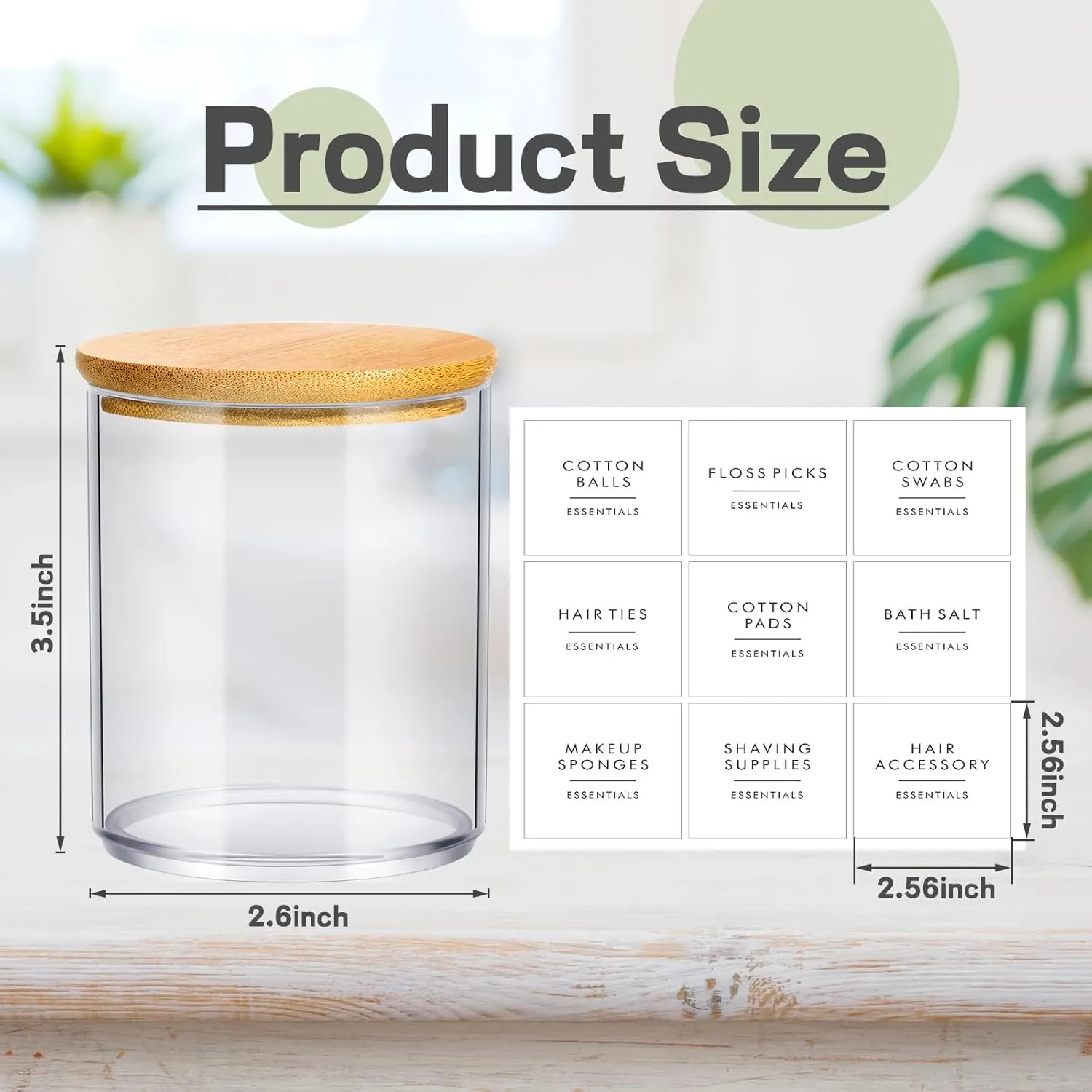 Yaomiao 6 Cotton Pad Holder Bathroom Container, 10 oz Cotton Ball Swabs Dispenser, Clear Plastic Apothecary Jar Organizer with Bamboo Lids for Storage Floss Pick Makeup(Wood Color)