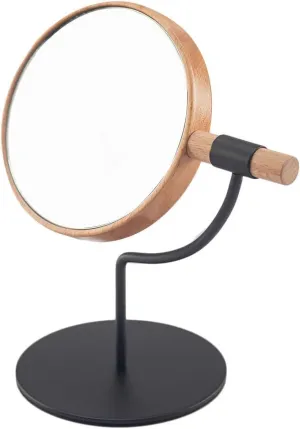YEAKE Desk Table Mirror with Mental Stand, 3X Magnification Small Wooden Desktop Mirror,360° Rotation Countertop Mirror for Makeup (Black)