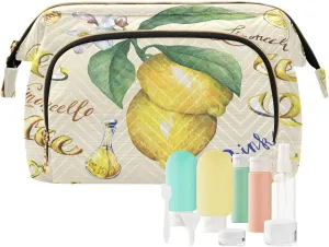 Yellow Fresh Citrus Fruit Lemon with Green Leaves and Flowers Women Cosmetic Bag Makeup Bag Stylish Trip Beauty Bag Travel Toiletry Bag with Bottle Organizer 10.2 x 5.9 x 6.7 inch
