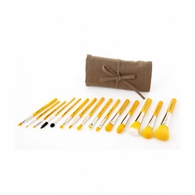 Yellow Bambu Complete 15pc Brush Set with Roll-up Pouch Yellow
