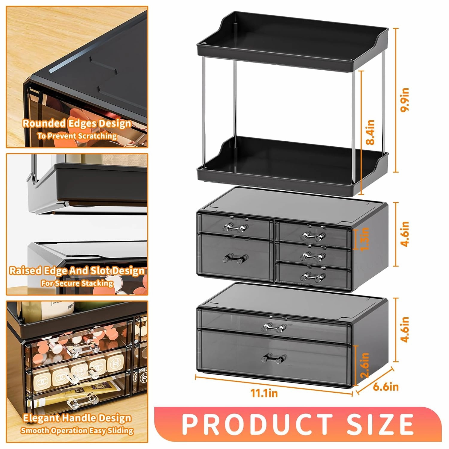 Yieach Acrylic Makeup Organizer Countertop,Large Skincare Organizer for Dresser Top,Plastic Bathroom Counter Organizers and Storage for Beauty,Cosmetic,Hair Products,Lotion and Perfume Organizer,Black