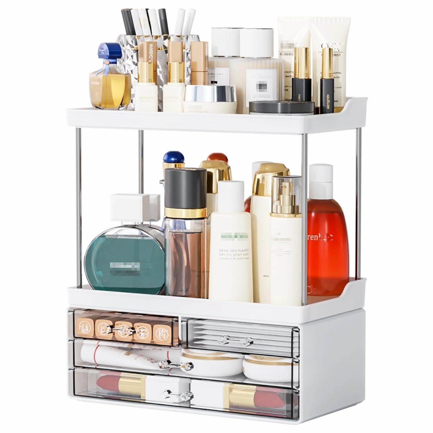 Yieach Bathroom Counter Organizers and Storage,White Acrylic Makeup Organizers with Drawers for Vanity,Bedroom,Plastic Skincare Organizer for Dresser Top Beauty,Cosmetic,Lotion and Perfume Organizer