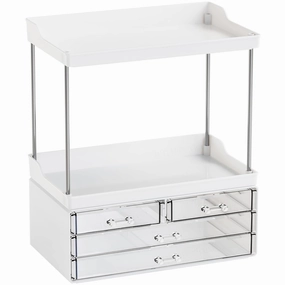 Yieach Bathroom Counter Organizers and Storage,White Acrylic Makeup Organizers with Drawers for Vanity,Bedroom,Plastic Skincare Organizer for Dresser Top Beauty,Cosmetic,Lotion and Perfume Organizer