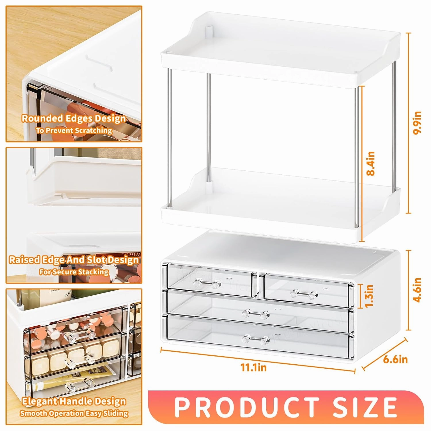 Yieach Bathroom Counter Organizers and Storage,White Acrylic Makeup Organizers with Drawers for Vanity,Bedroom,Plastic Skincare Organizer for Dresser Top Beauty,Cosmetic,Lotion and Perfume Organizer