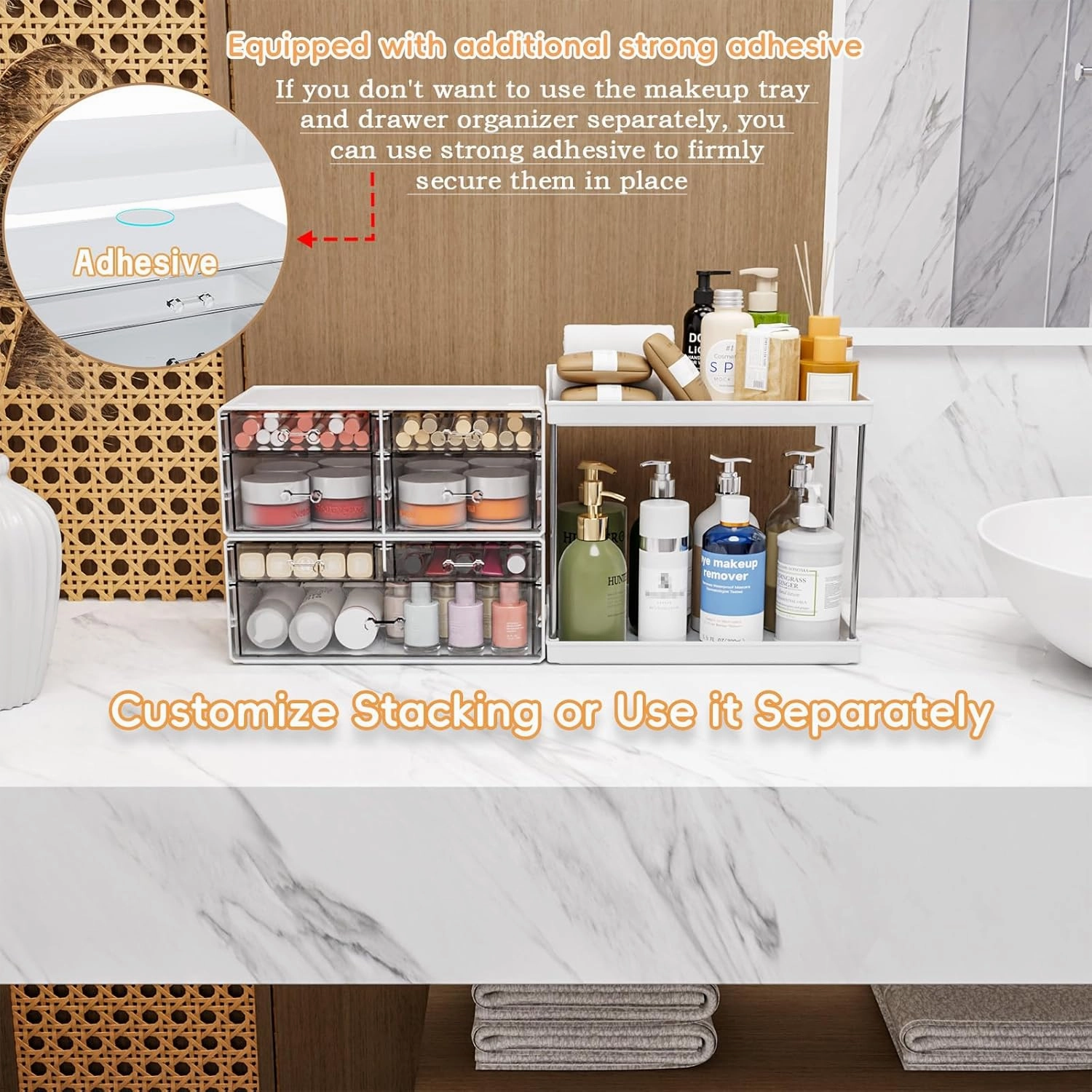Yieach Bathroom Counter Organizers and Storage,White Acrylic Makeup Organizers with Drawers for Vanity,Bedroom,Plastic Skincare Organizer for Dresser Top Beauty,Cosmetic,Lotion and Perfume Organizer