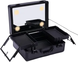 YIYIBYUS Makeup Train Case, 2 Layers Professional Make-up Bag With Light Up Mirror Travel Cosmetic Artist Organizer Box Makeup Cases for Make-up Artists, Hairdressers (Black)