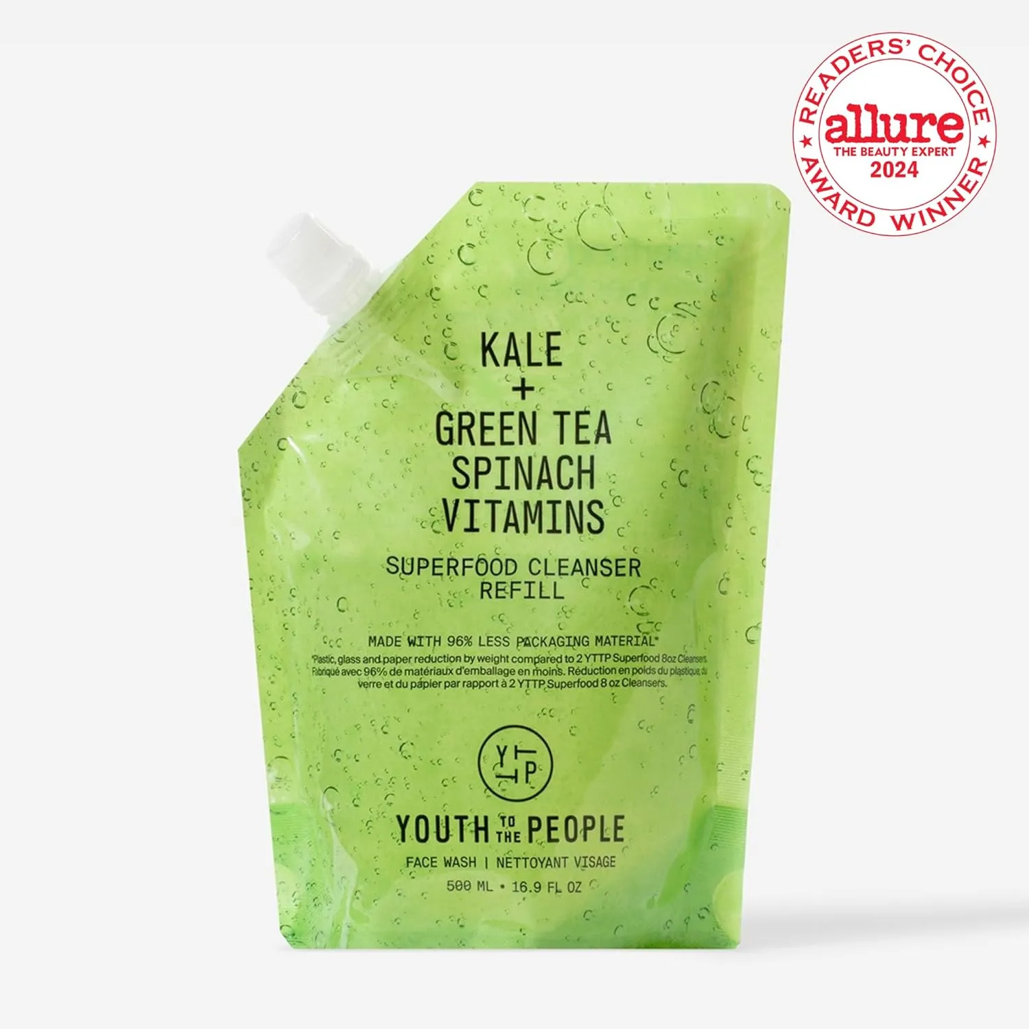 Youth To The People Superfood Facial Cleanser - Kale   Green Tea Daily Face Wash, Gentle Makeup Remover, With Antioxidants for Glowing Skin & Less Visible Pores, Award-winning, Refillable Packaging