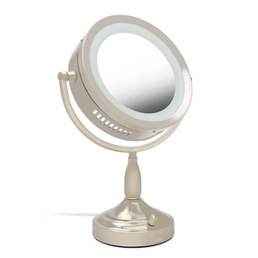Zadro 11” Dia. Incandescent Lighted Makeup Mirror with Magnification 8X/1X Dimming Desk Mirror with Light 2 20-Watt Bulbs