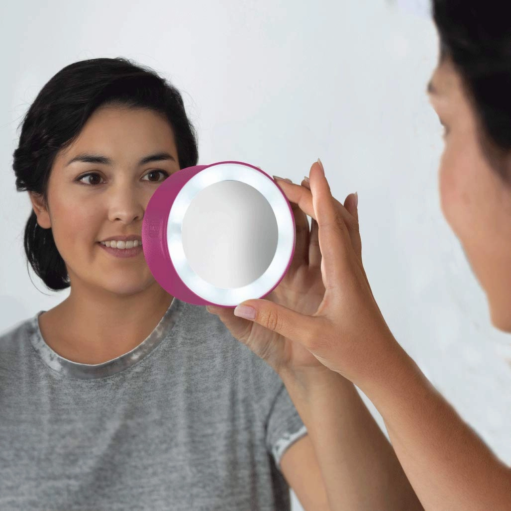 Zadro Compact 10X Magnification LED Lighted Suction Cup Mount Beauty Makeup Mirror, Pink
