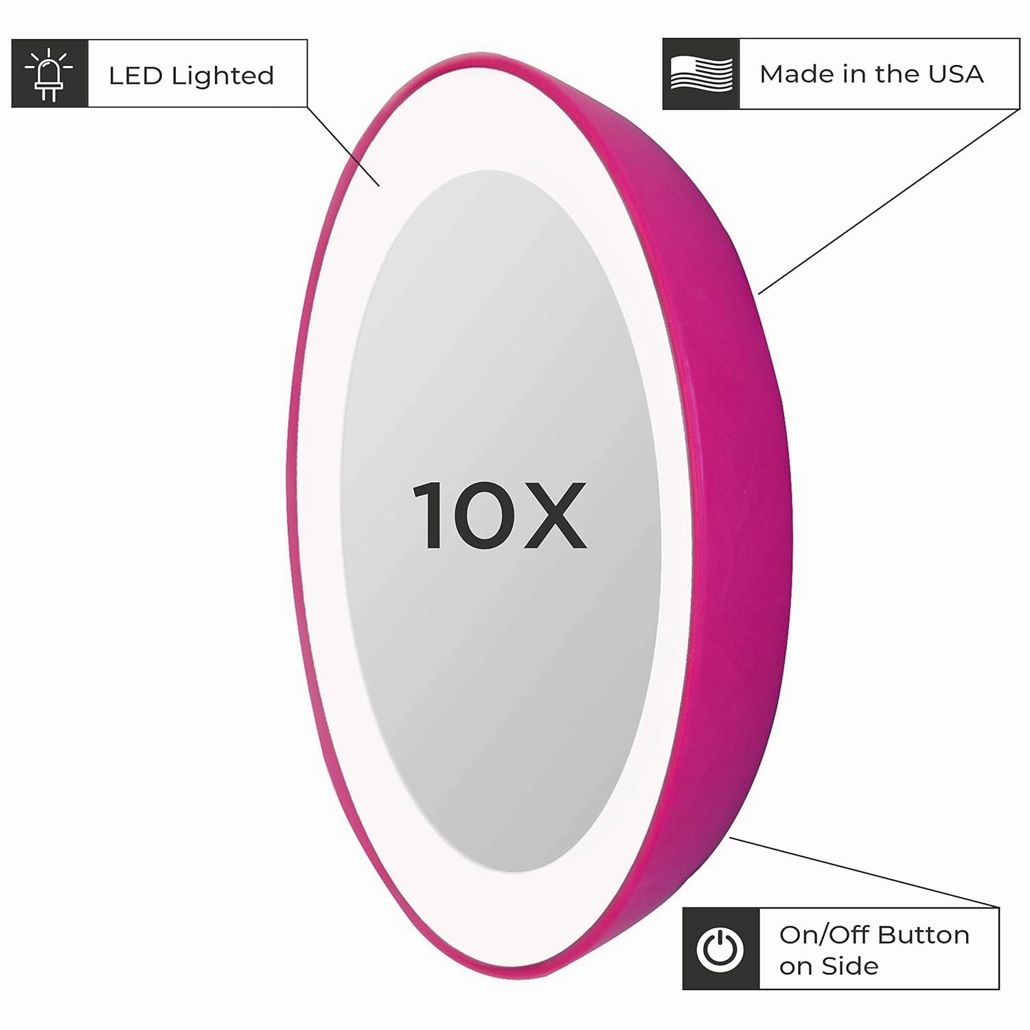 Zadro Compact 10X Magnification LED Lighted Suction Cup Mount Beauty Makeup Mirror, Pink