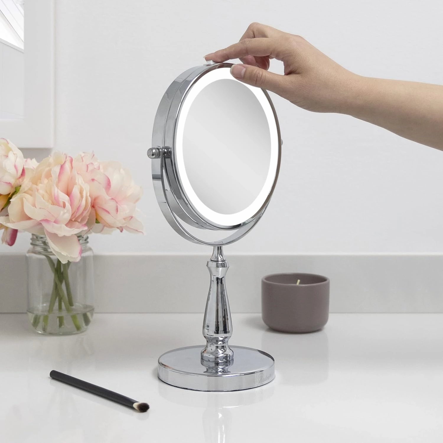 Zadro LED Lighted Makeup Mirror with Magnification & Swivel Head, AAA Battery Operated Best Countertop Vanity Mirrors (12.5" x 7.75" | 8X/1X | Chrome)