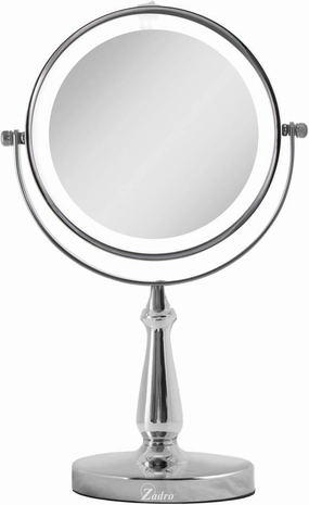 Zadro LED Lighted Makeup Mirror with Magnification & Swivel Head, AAA Battery Operated Best Countertop Vanity Mirrors (12.5" x 7.75" | 8X/1X | Chrome)