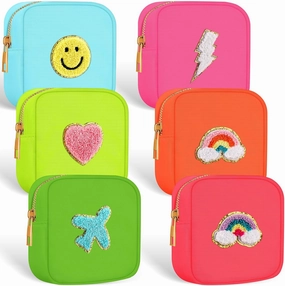 Zubebe 6 Pcs Preppy Patch Cute Makeup Bags Toiletry Bags Skincare Pouch Chenille Letter Nylon Bag for Purse Small Zipper Cosmetic Makeup Pouch Preppy Things for Travel(Fluorescent Color)