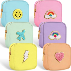 Zubebe 6 Pcs Preppy Patch Cute Makeup Bags Toiletry Bags Skincare Pouch Chenille Letter Nylon Bag for Purse Small Zipper Cosmetic Makeup Pouch Preppy Things for Travel(Fresh Color)