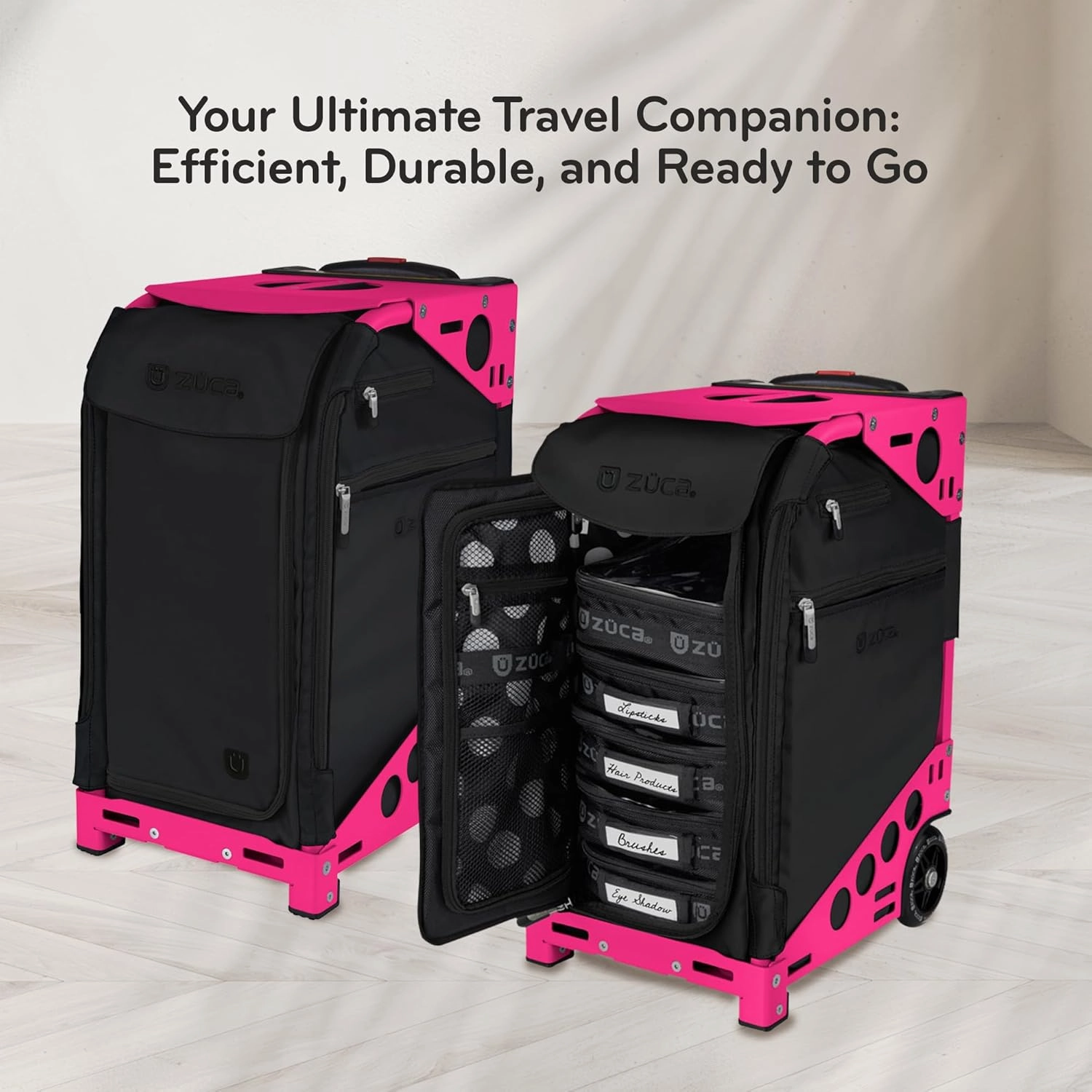 ZUCA Travel Cases for Artists and Professionals - Makeup Case with 5 Vinyl Utility Pouches, Travel Cover, 41" Telescoping Handle, Rolling Wheels & Sturdy Aluminum Frame for Makeup Artists and Creative