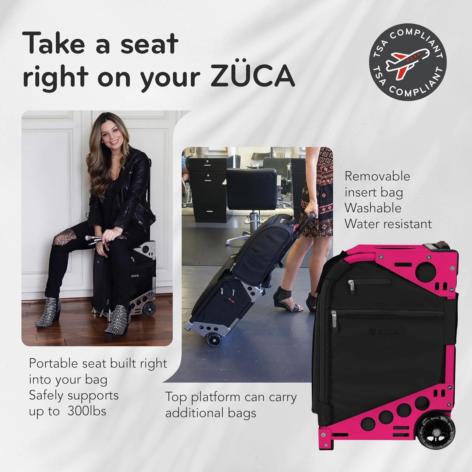 ZUCA Travel Cases for Artists and Professionals - Makeup Case with 5 Vinyl Utility Pouches, Travel Cover, 41" Telescoping Handle, Rolling Wheels & Sturdy Aluminum Frame for Makeup Artists and Creative