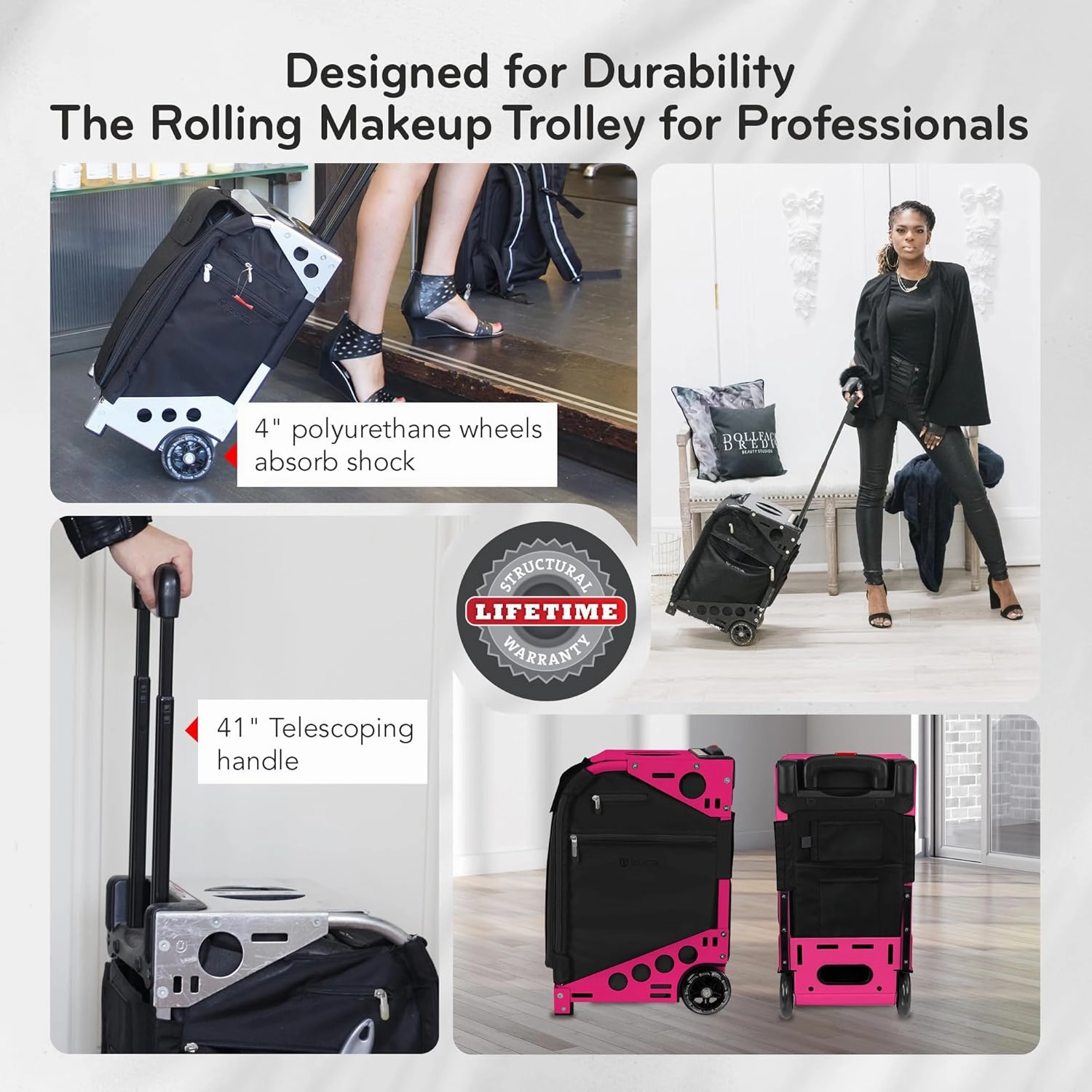 ZUCA Travel Cases for Artists and Professionals - Makeup Case with 5 Vinyl Utility Pouches, Travel Cover, 41" Telescoping Handle, Rolling Wheels & Sturdy Aluminum Frame for Makeup Artists and Creative