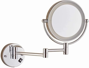 ZXFLOOR Wall-Mounted Makeup Mirror LED Lighted Vanity Makeup Mirror 10X Magnifying 8-inch 360° Adjustable Arm Chrome Vanity Mirror