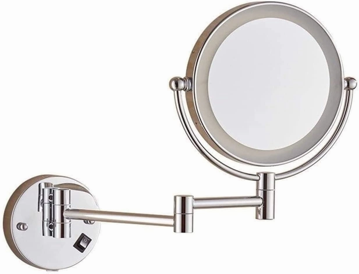 ZXFLOOR Wall-Mounted Makeup Mirror LED Lighted Vanity Makeup Mirror 10X Magnifying 8-inch 360° Adjustable Arm Chrome Vanity Mirror